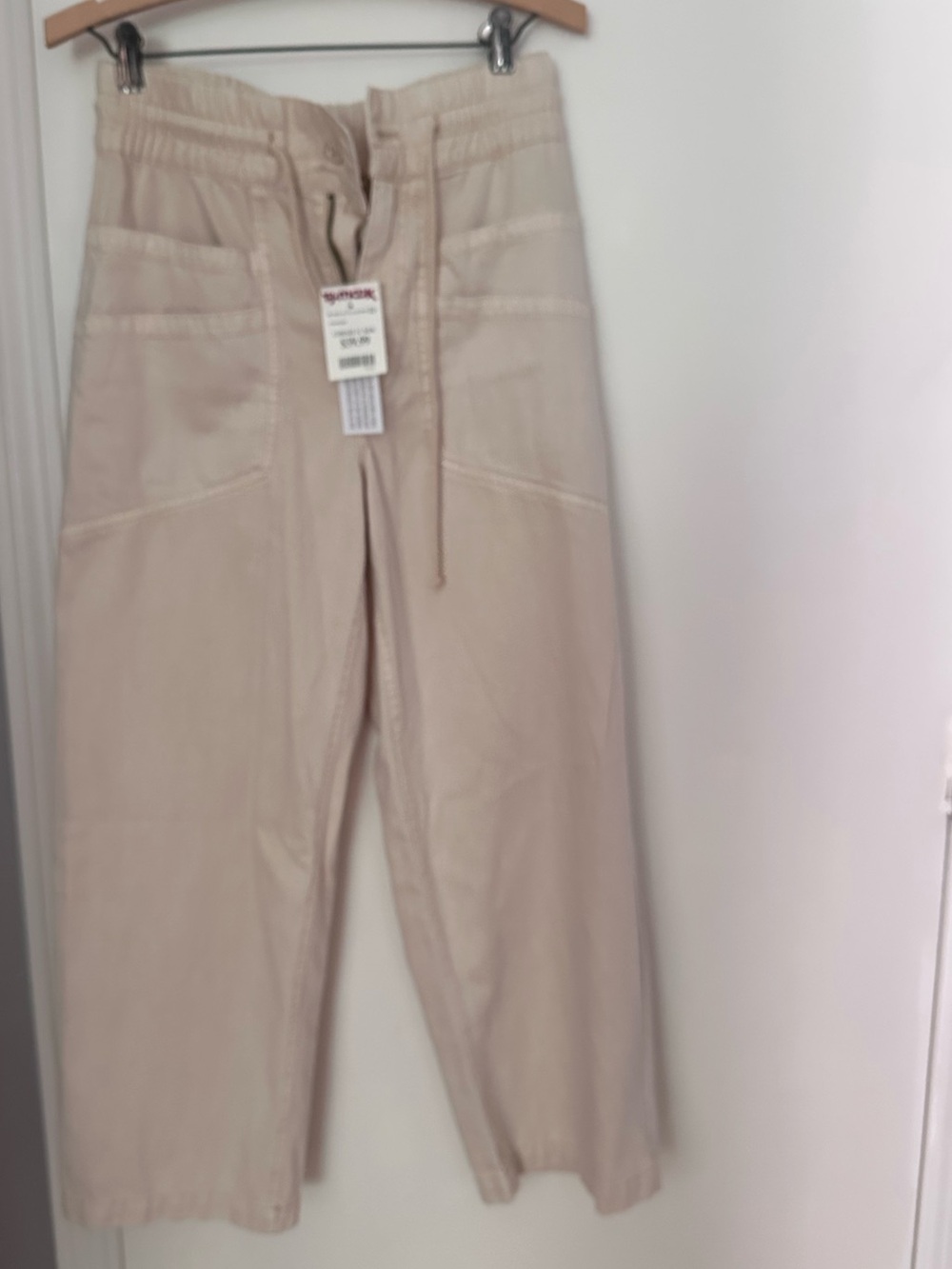 Women's Straight Leg Drawstring with zipper Pants in Light Beige